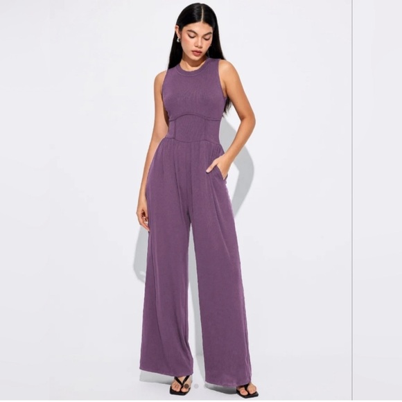 CIDER Purple Ribbed Wide Leg Jumpsuit - Picture 10 of 10